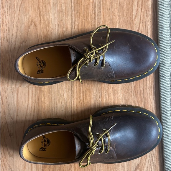 Dr. Martens 1461 Brown Leather Shoes with Yellow Accents - Picture 1 of 5
